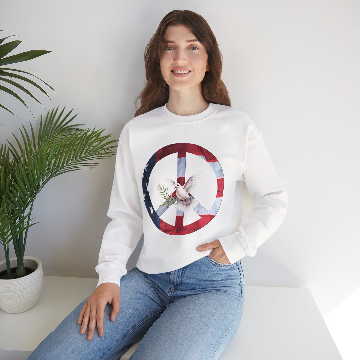 American Peace & Freedom Sweatshirt | Vintage Flag Dove Graphic Crewneck | Meaningful Patriotic Pullover