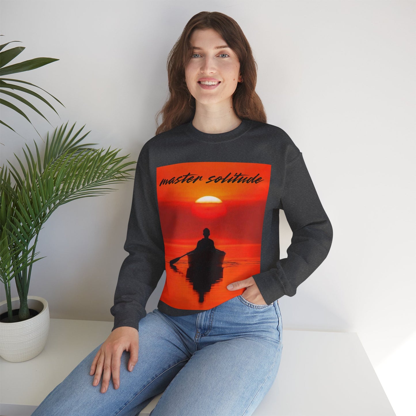 "Master Your Solitude" Sunset Rowing Sweatshirt | Inspirational Graphic Crewneck | Peaceful Lake Life Apparel