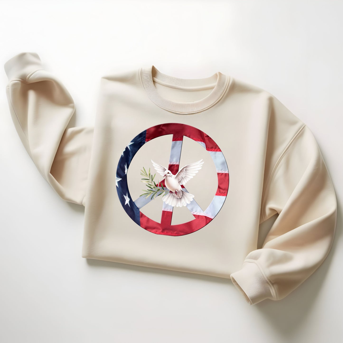 American Peace & Freedom Sweatshirt | Vintage Flag Dove Graphic Crewneck | Meaningful Patriotic Pullover